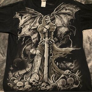 Liquid Blue Skull Reaper Goth Shirt Medium Grave Sword